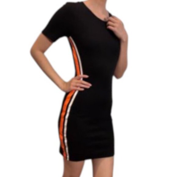 Divided H&M black, orange bodycon short sleeve jersey dress size L - Picture 1 of 5